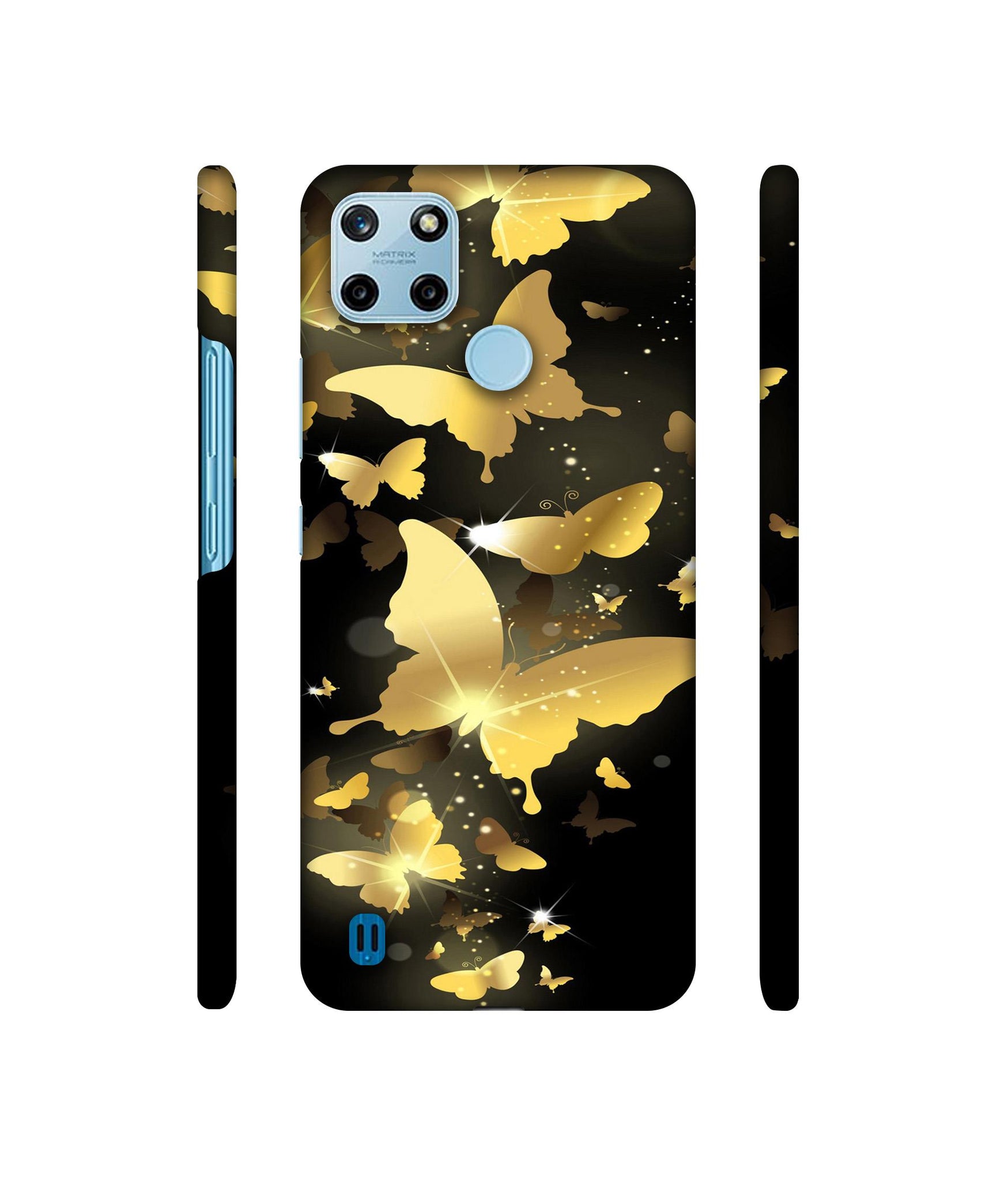 Golden Butterfly Pattern Designer Hard Back Cover for Realme C25Y 4G