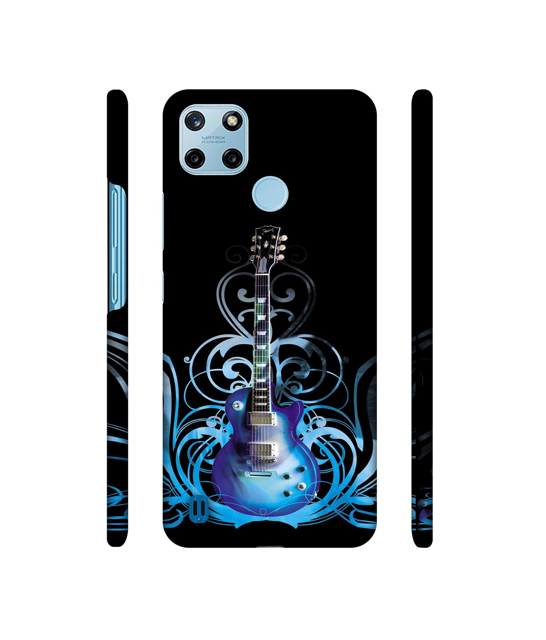 Guitar In Blue Pattern Designer Hard Back Cover for Realme C25Y 4G