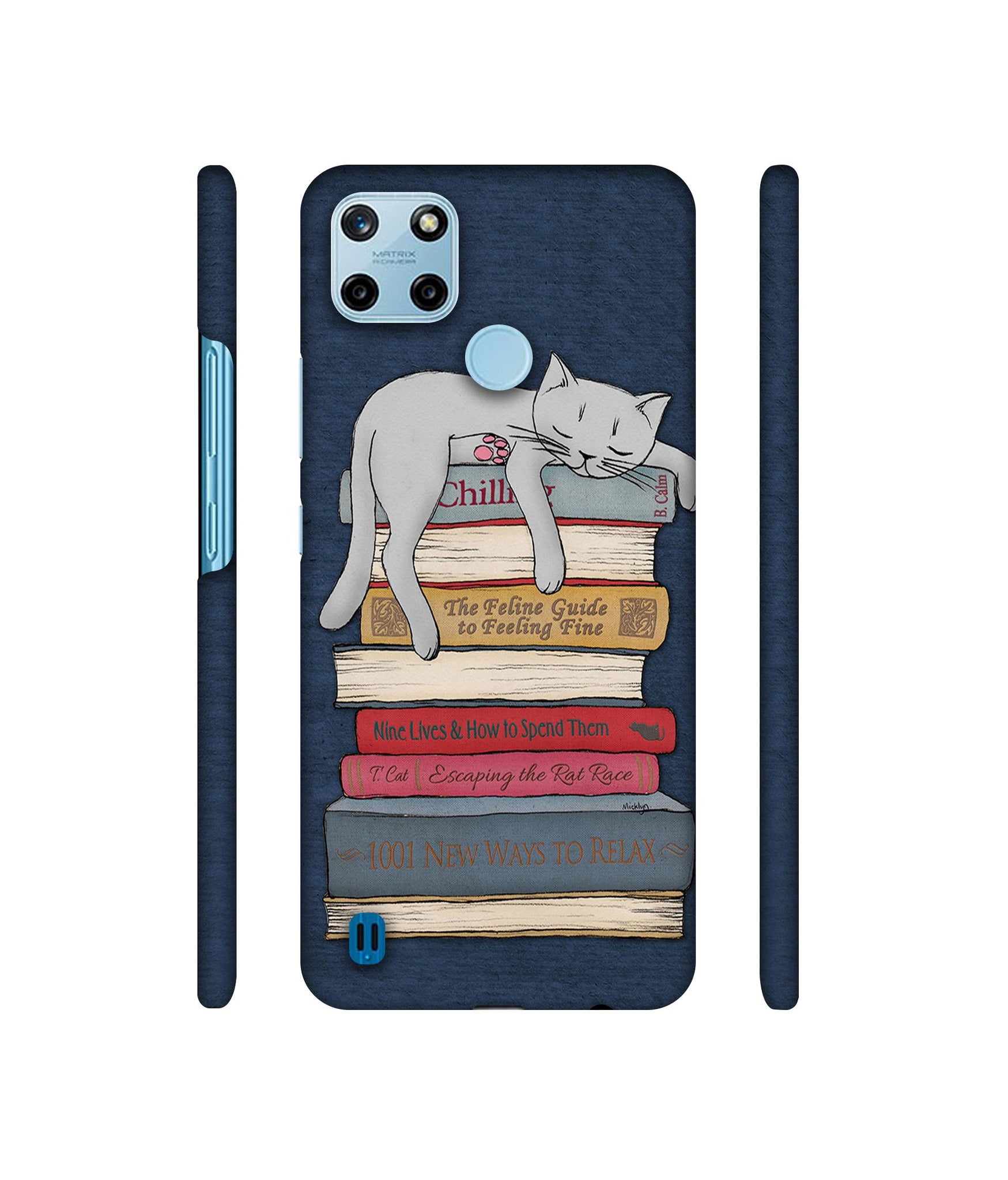 Cat Sleeping On The Books Designer Hard Back Cover for Realme C25Y 4G