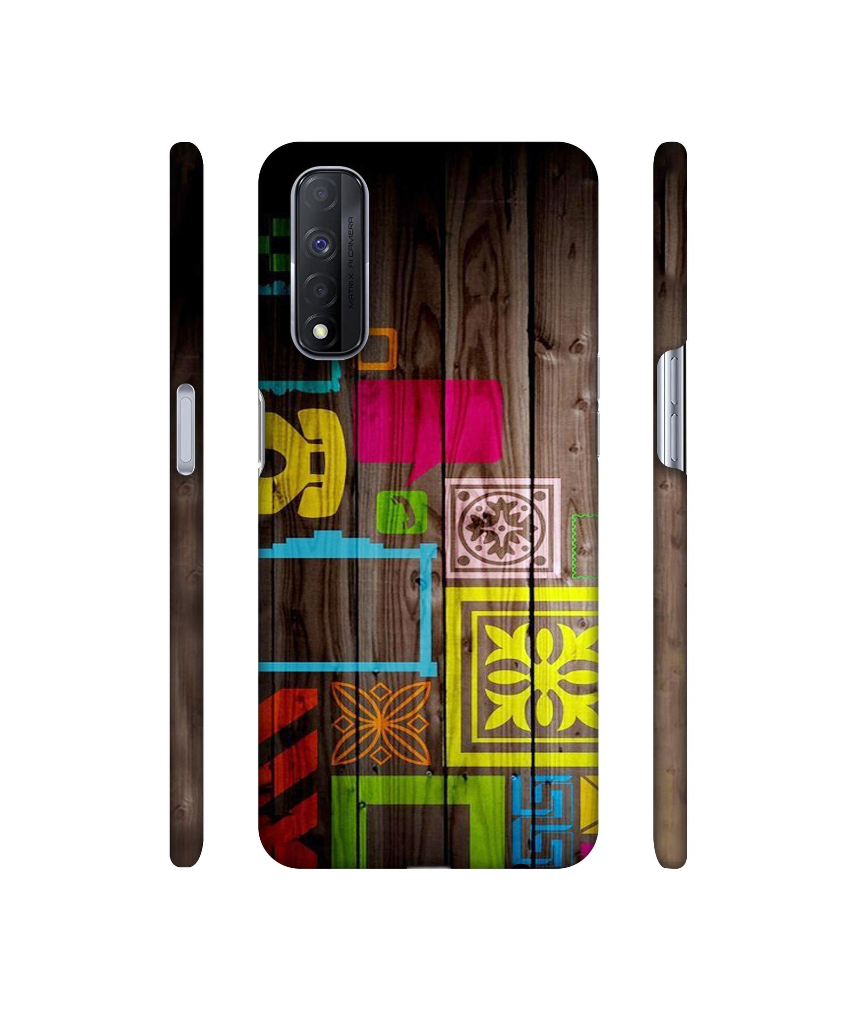 Stamps on Wooden Texture Designer Hard Back Cover for Realme Narzo 30 4G
