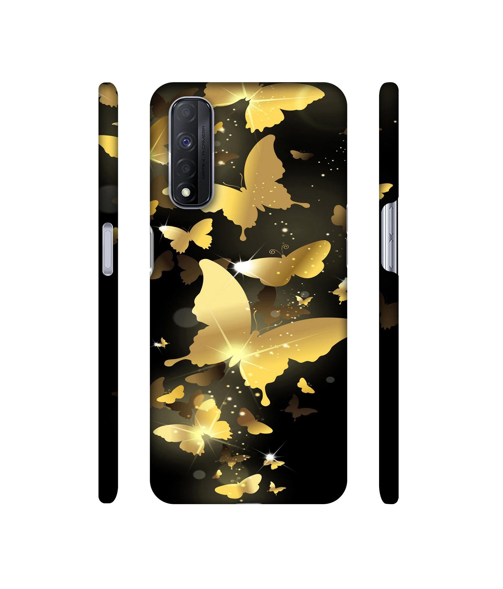 Golden Butterfly Pattern Designer Hard Back Cover for Realme Narzo 30 4G