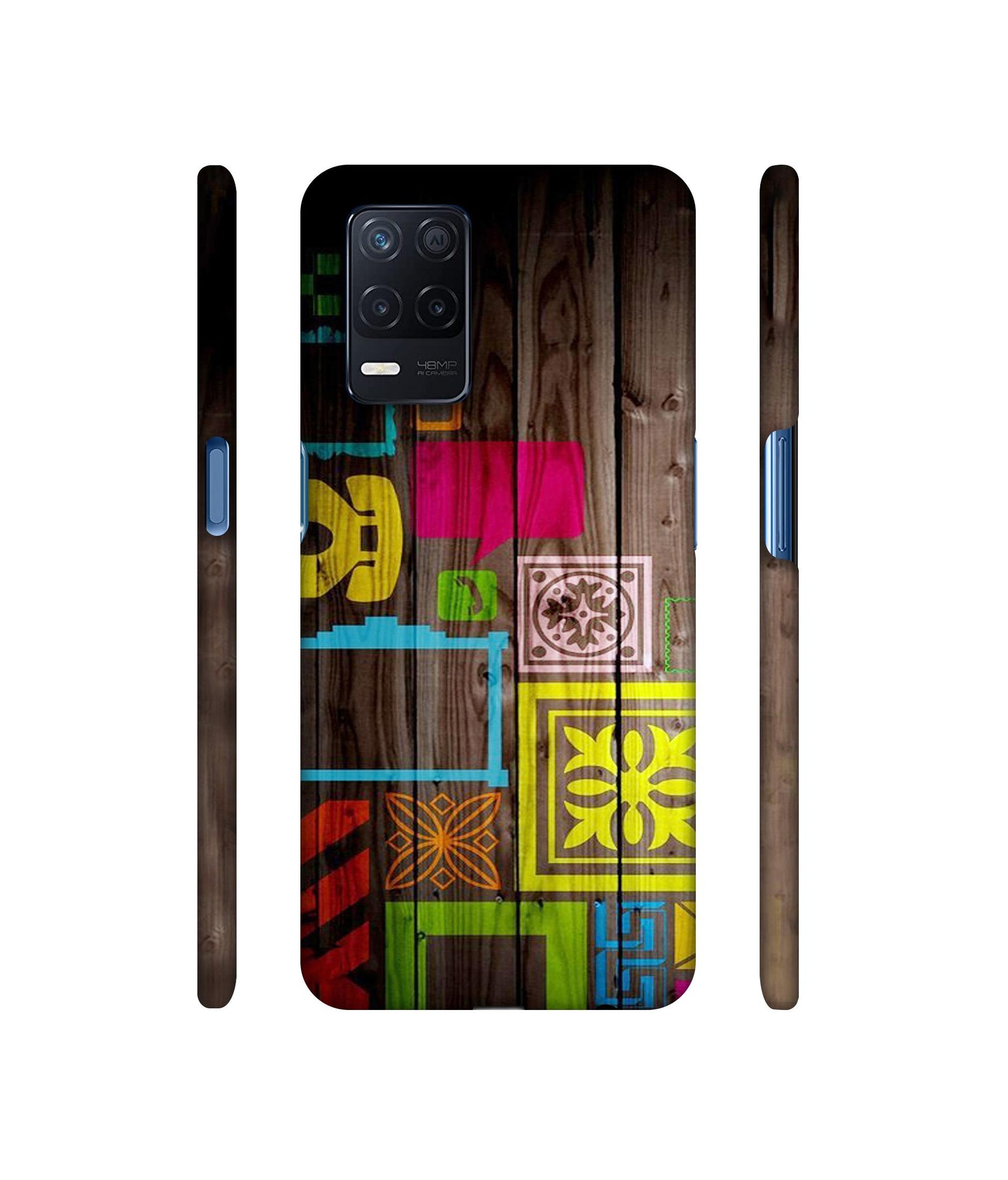 Stamps on Wooden Texture Designer Hard Back Cover for Realme Narzo 30 5G
