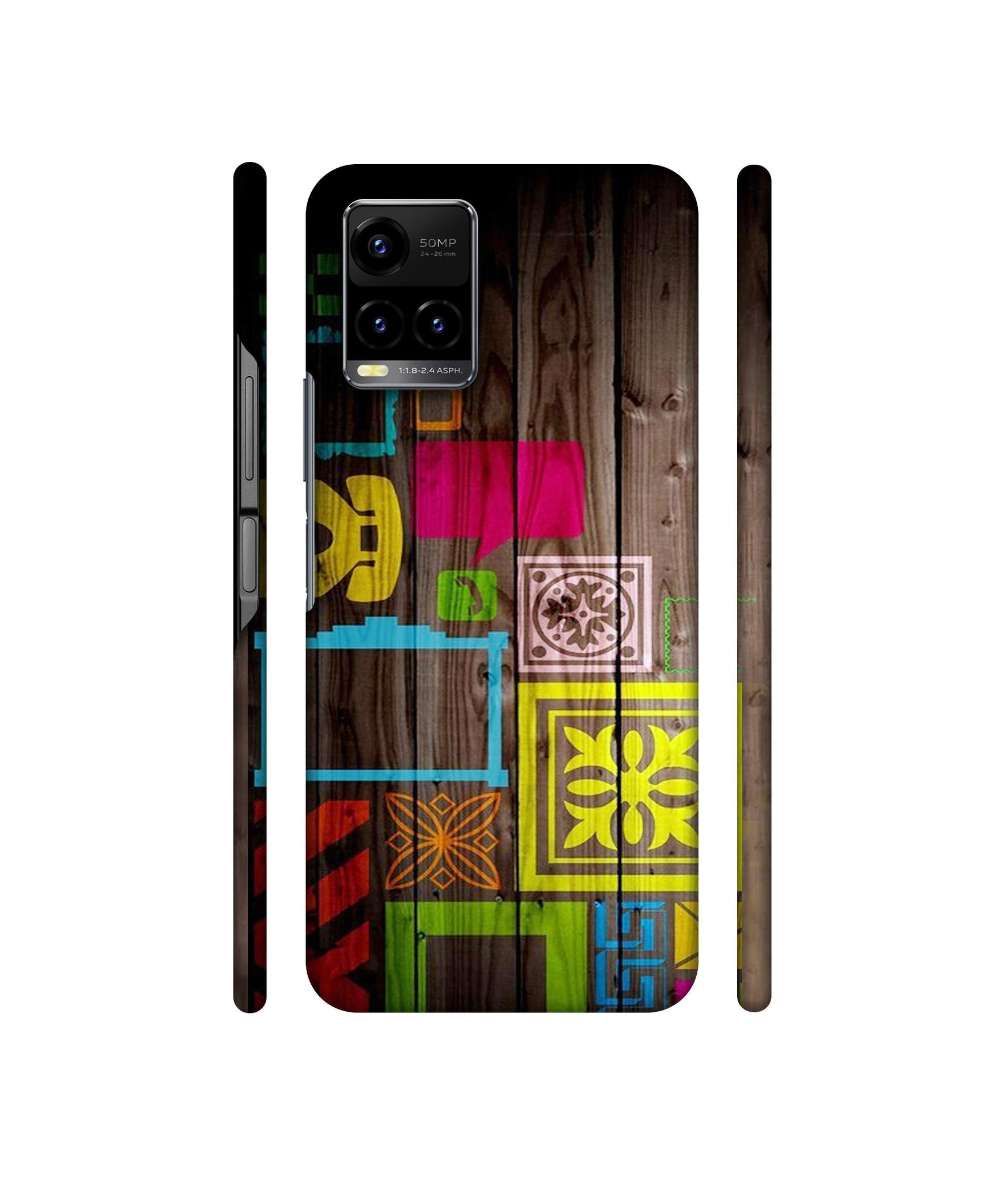Stamps on Wooden Texture Designer Hard Back Cover for Vivo Y33s 4G