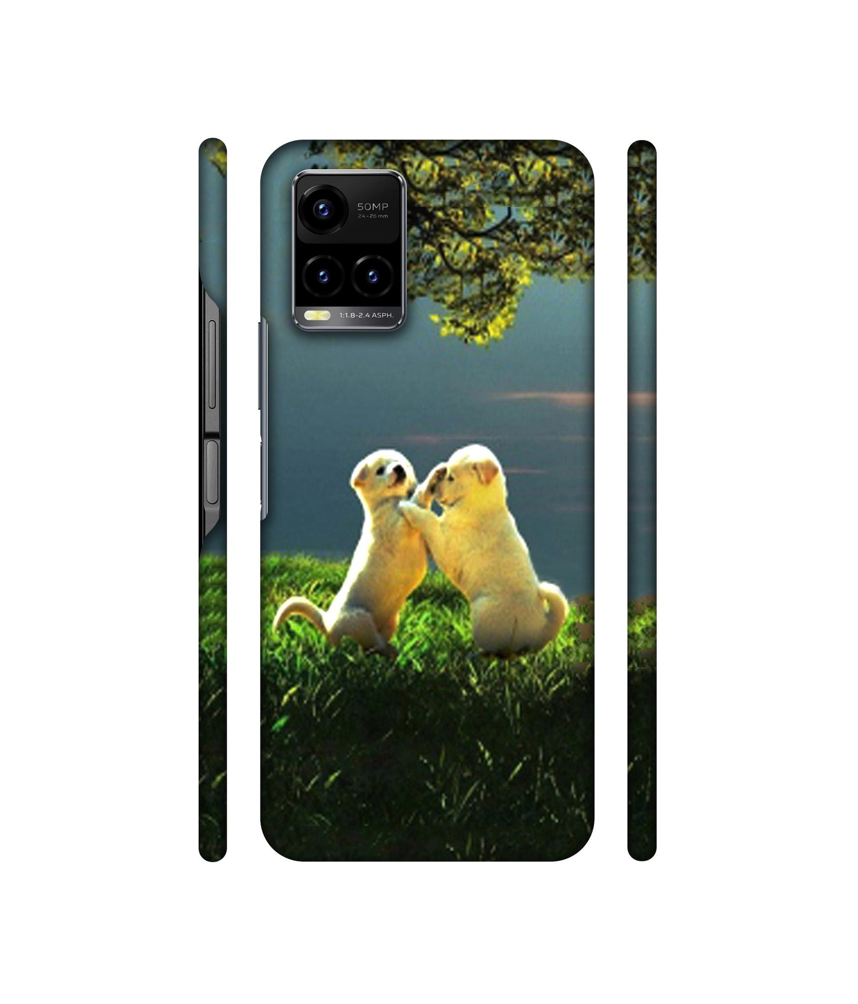 Puppy Couple Play Kids Nature Designer Hard Back Cover for Vivo Y33s 4G