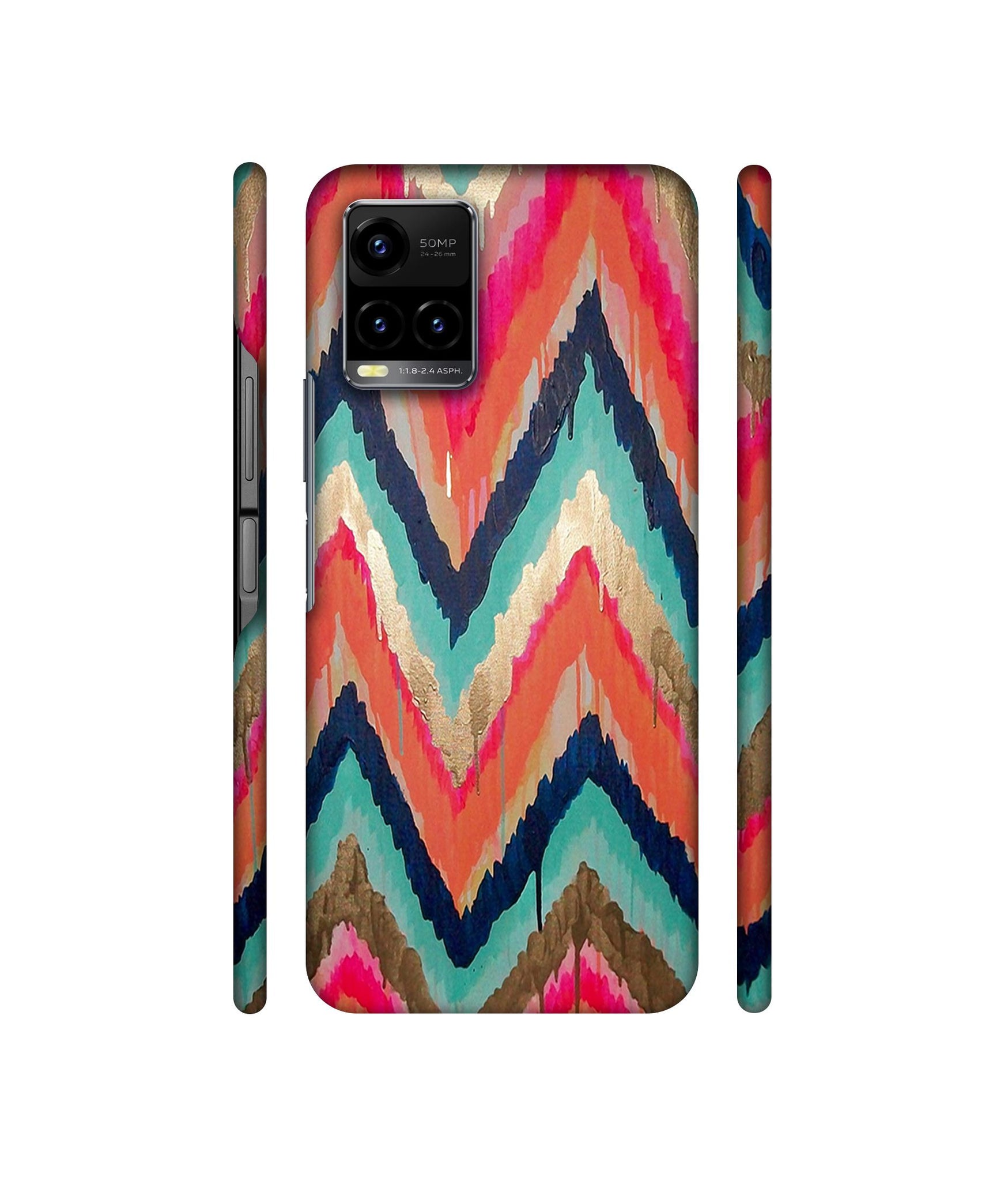 Colorful Zig-Zag Lines Art Designer Hard Back Cover for Vivo Y33s 4G