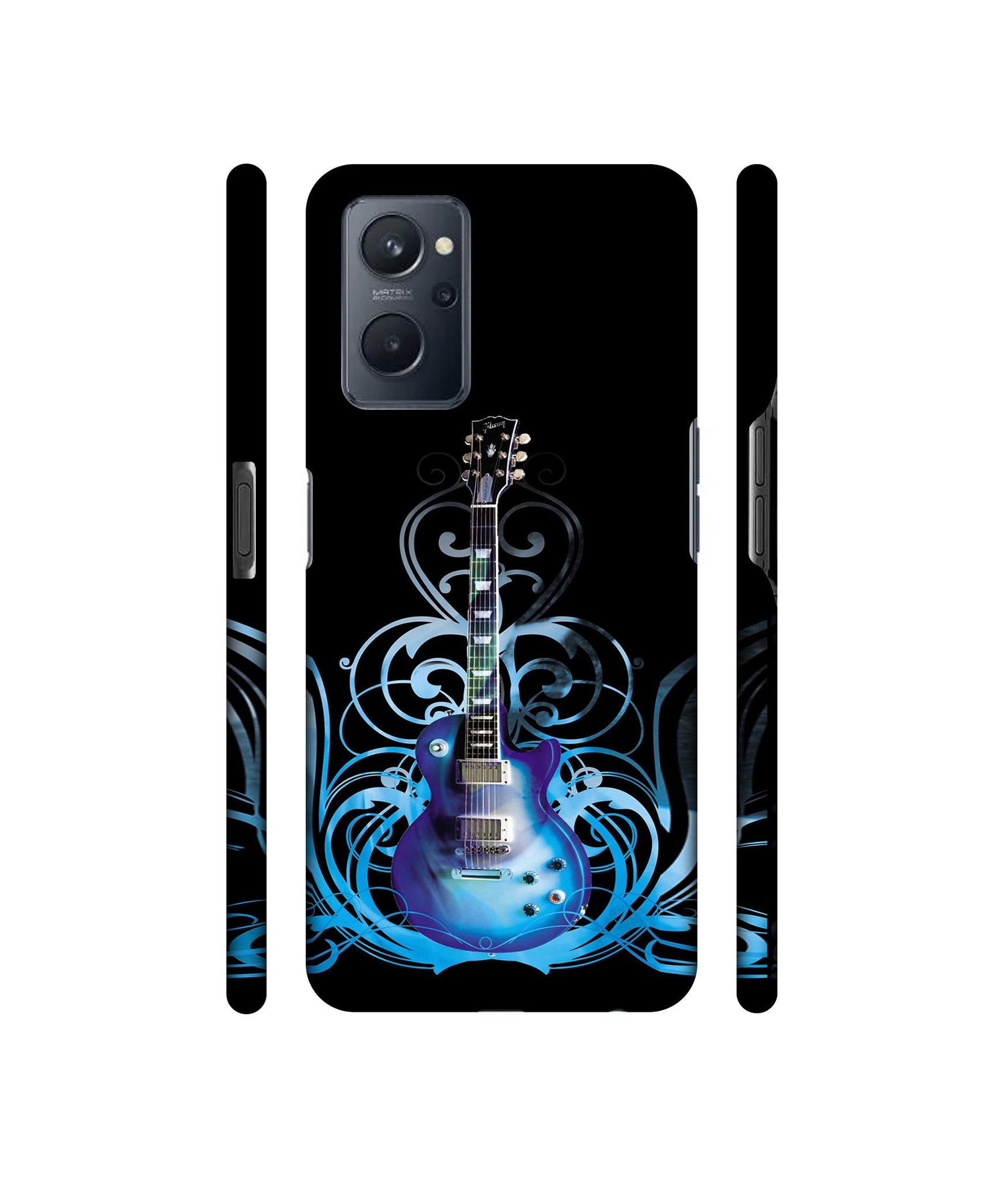 Guitar In Blue Pattern Designer Hard Back Cover for Realme 9i 4G