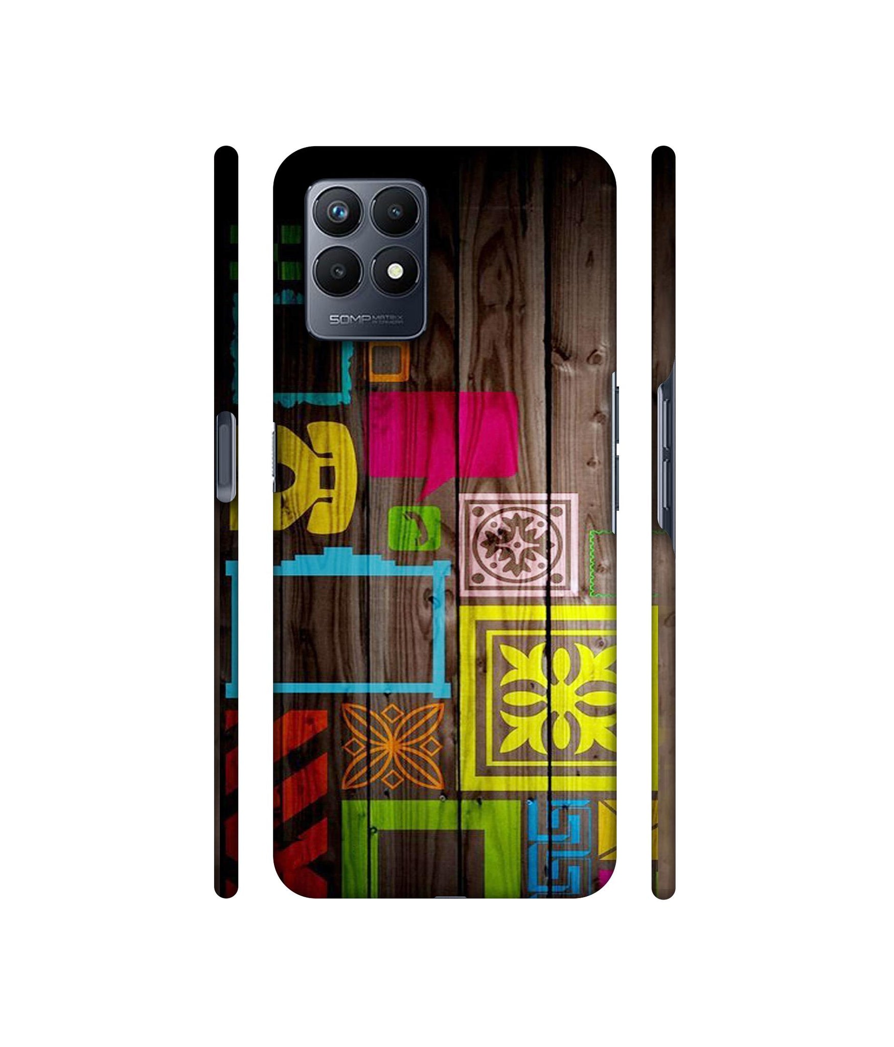 Stamps on Wooden Texture Designer Hard Back Cover for Realme Narzo 50