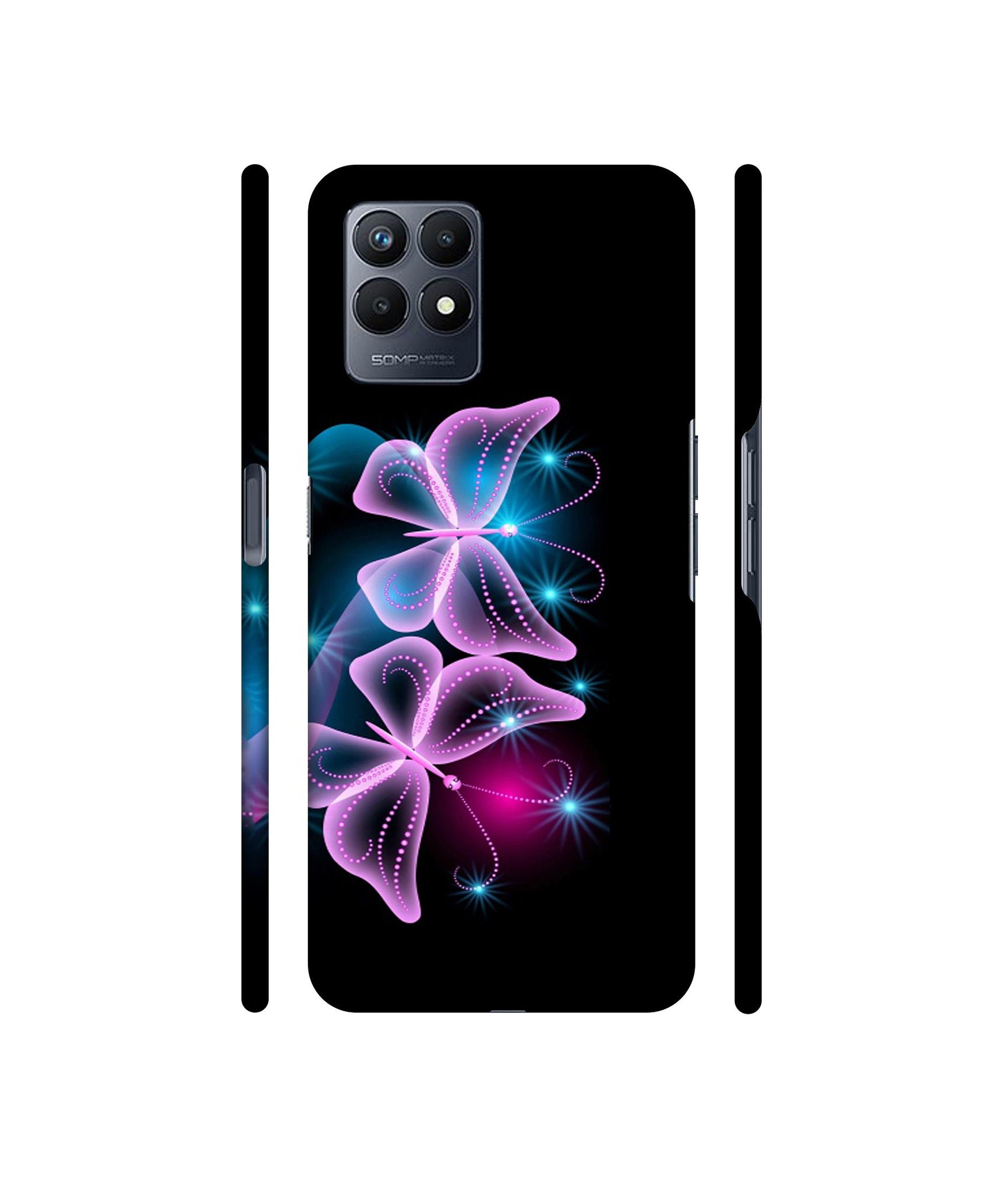 Butterflies Neon Light Designer Hard Back Cover for Realme Narzo 50