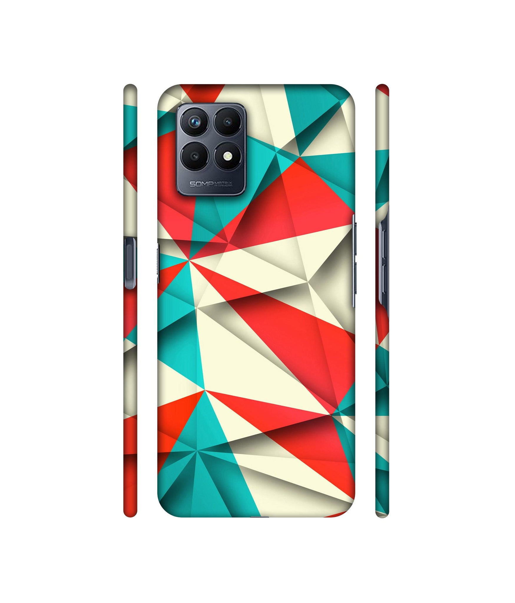 Red Blue White Pattern Designer Hard Back Cover for Realme Narzo 50