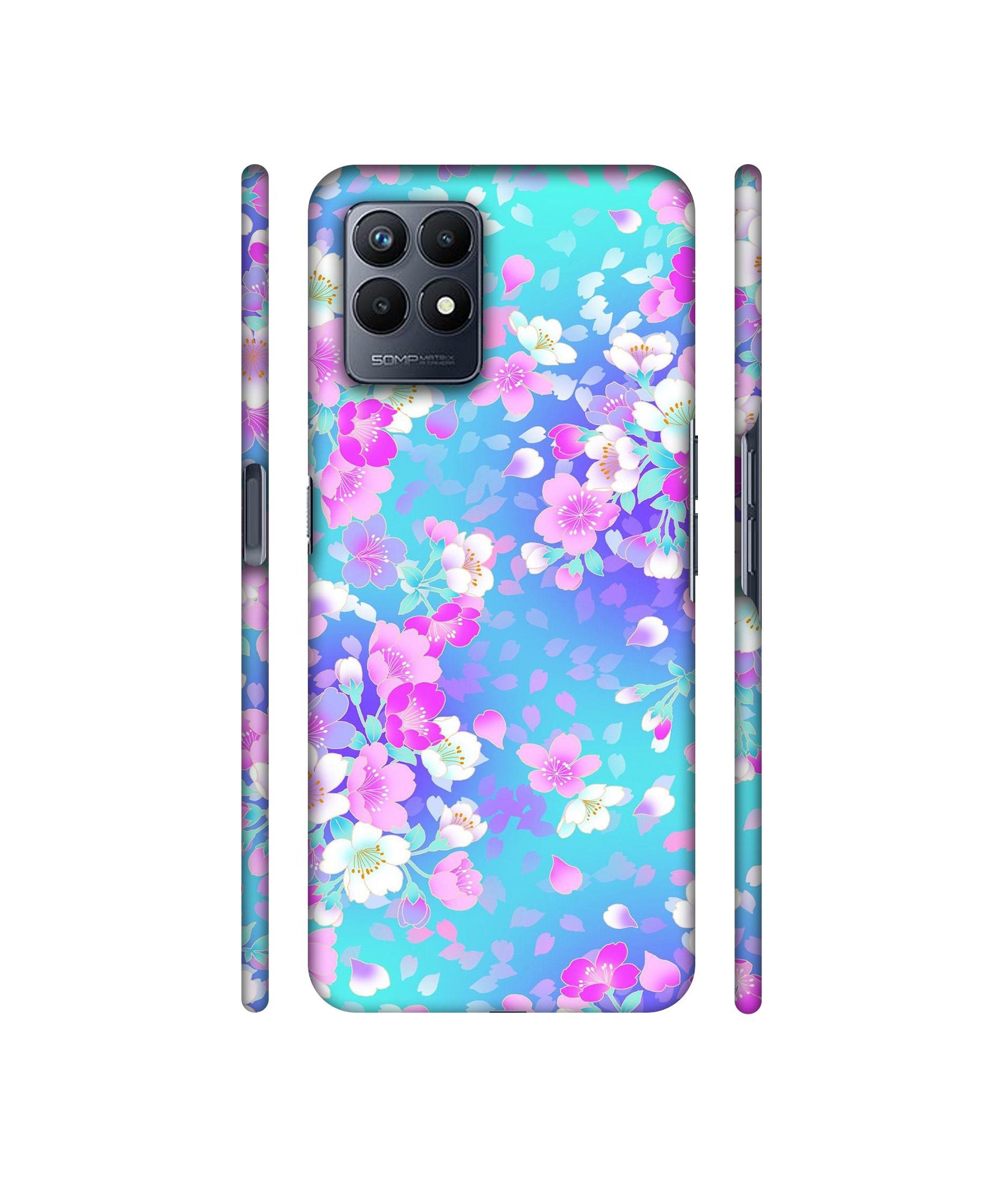 Floral Blue Pattern Designer Hard Back Cover for Realme Narzo 50