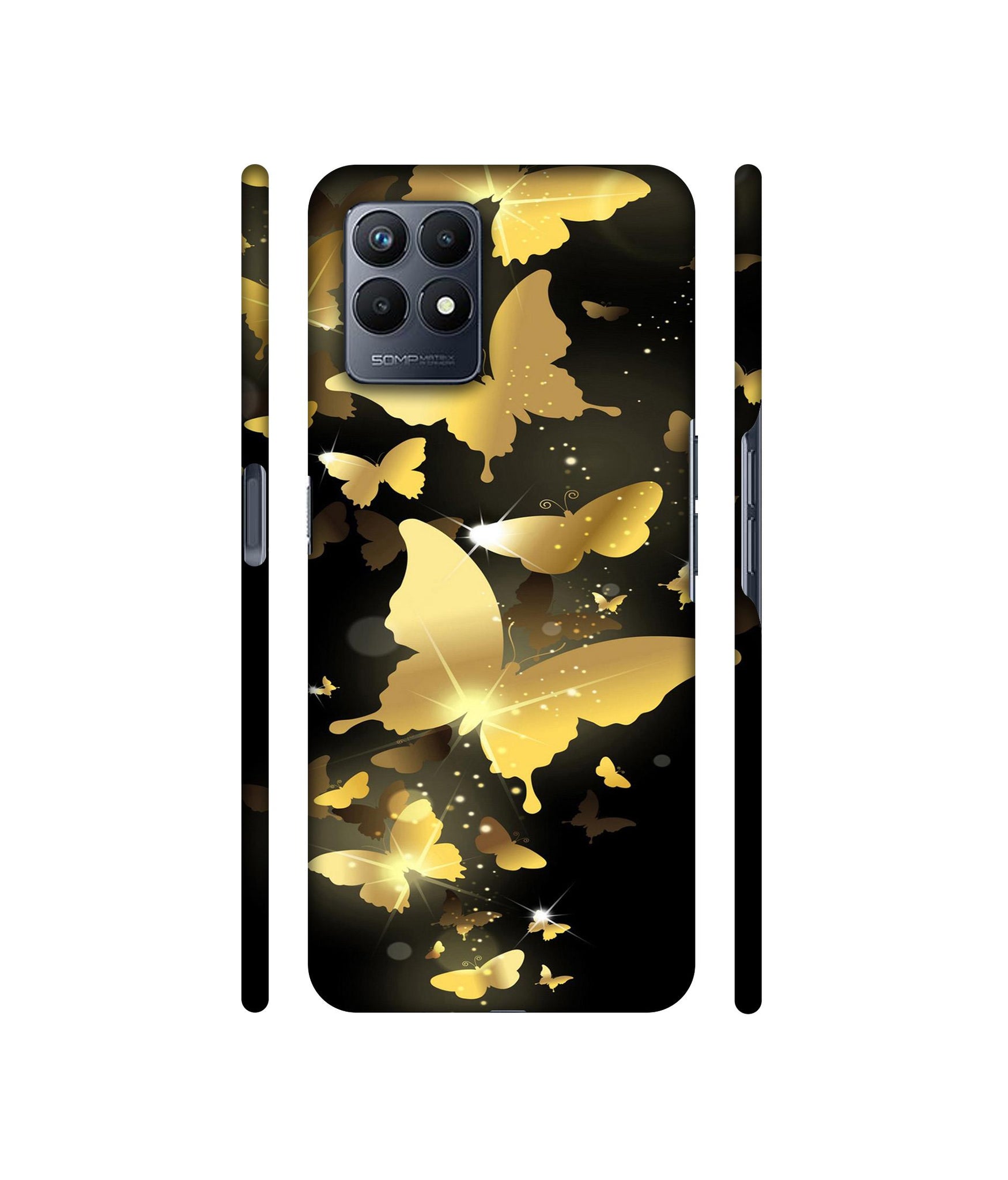 Golden Butterfly Pattern Designer Hard Back Cover for Realme Narzo 50