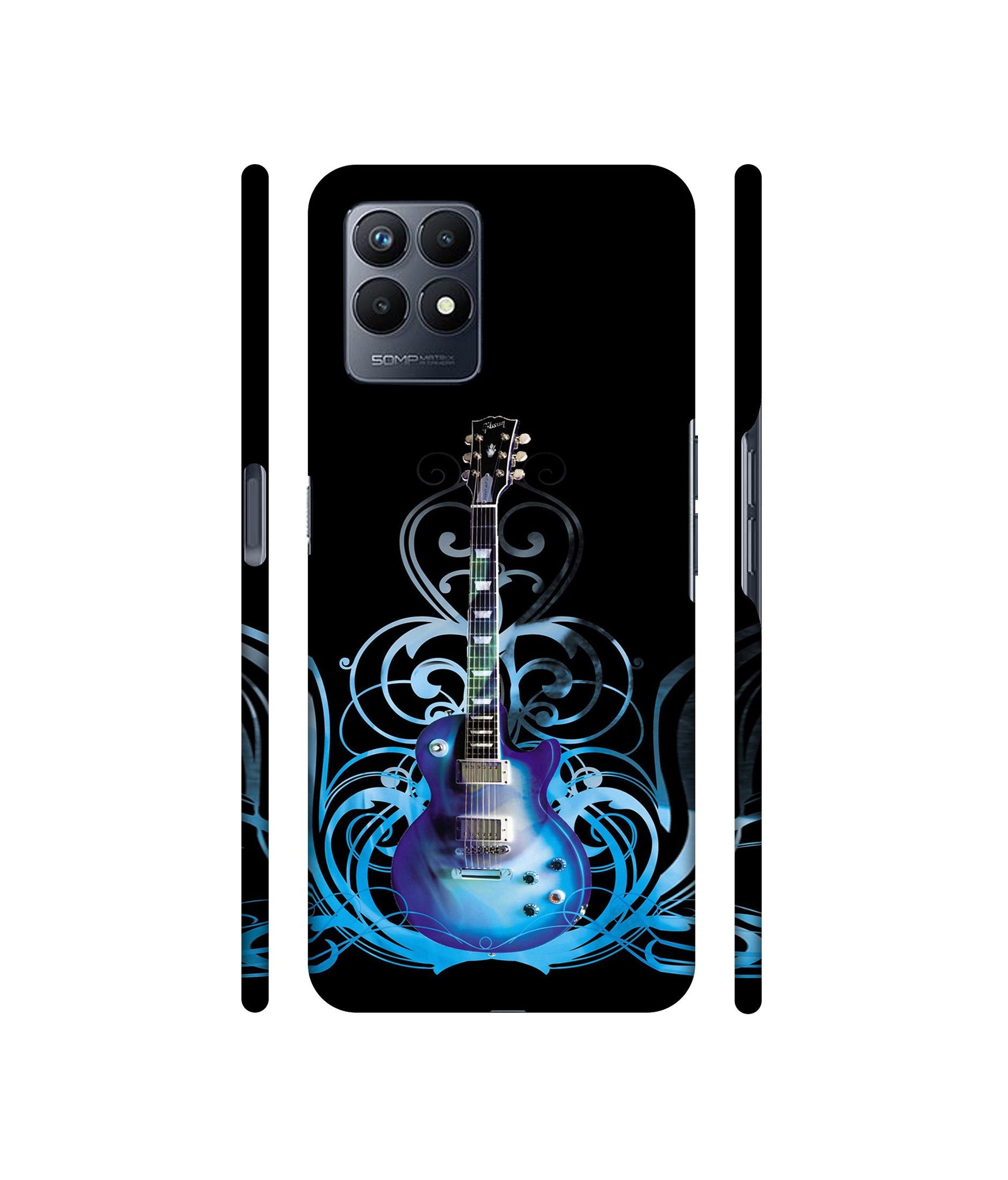 Guitar In Blue Pattern Designer Hard Back Cover for Realme Narzo 50