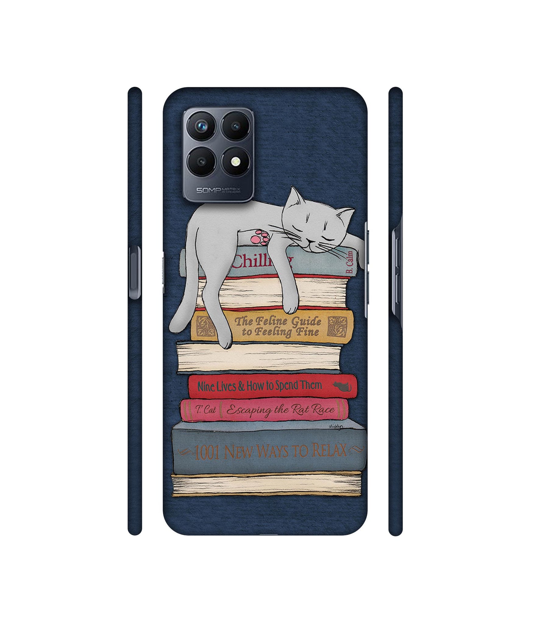 Cat Sleeping On The Books Designer Hard Back Cover for Realme Narzo 50