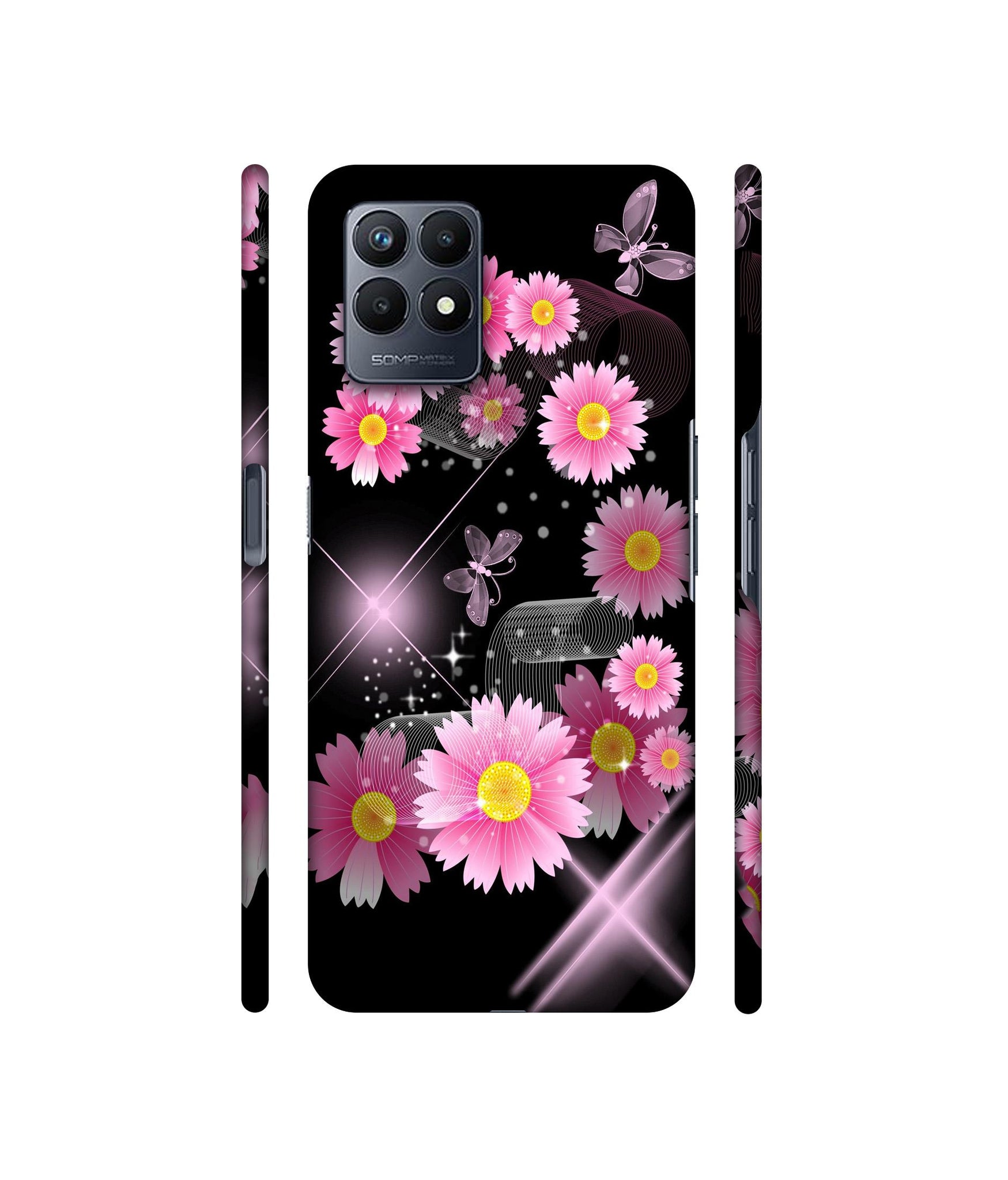Pink Flower Designer Hard Back Cover for Realme Narzo 50