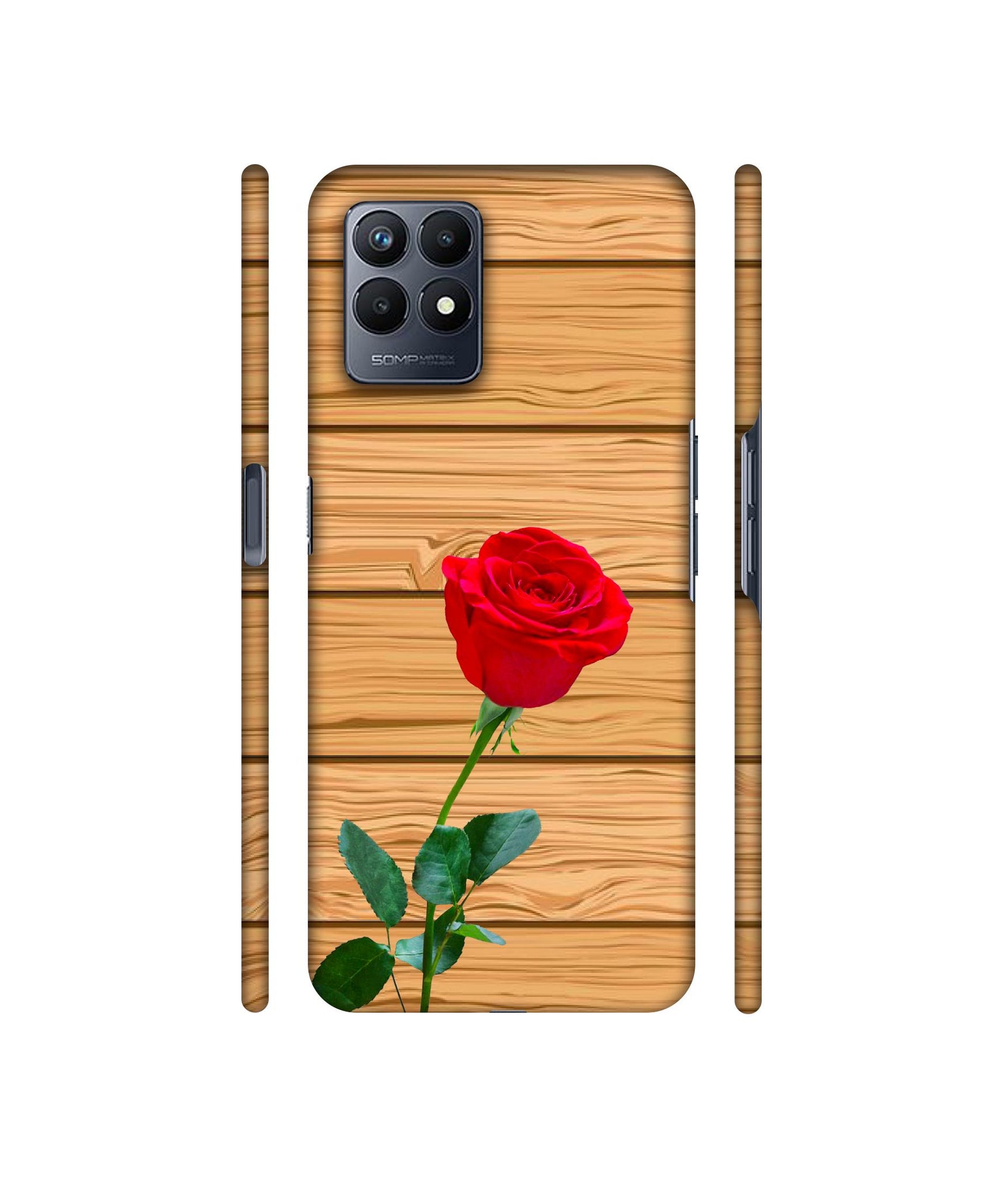 Rose With Wooden Texture Designer Hard Back Cover for Realme Narzo 50