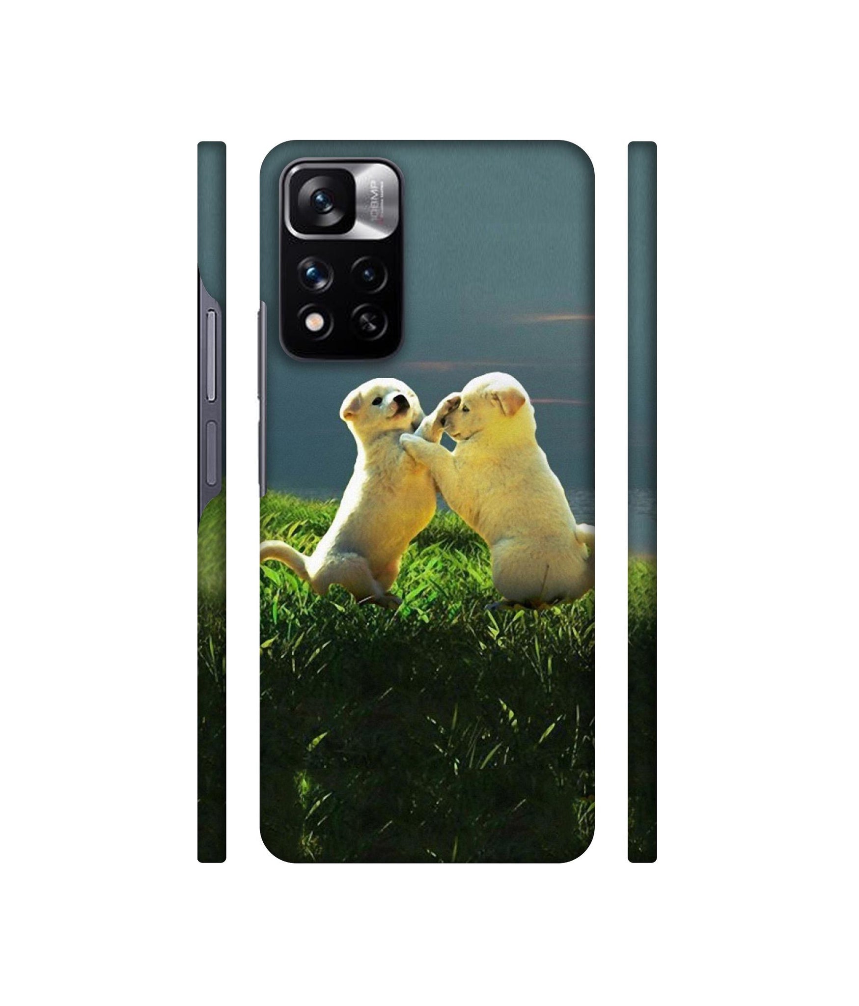 Puppy Couple Sunset Designer Hard Back Cover for Mi Redmi Note 11 Pro 4G / Mi Redmi Note 11 Pro 5G / Mi Redmi Note 11 Pro + 5G