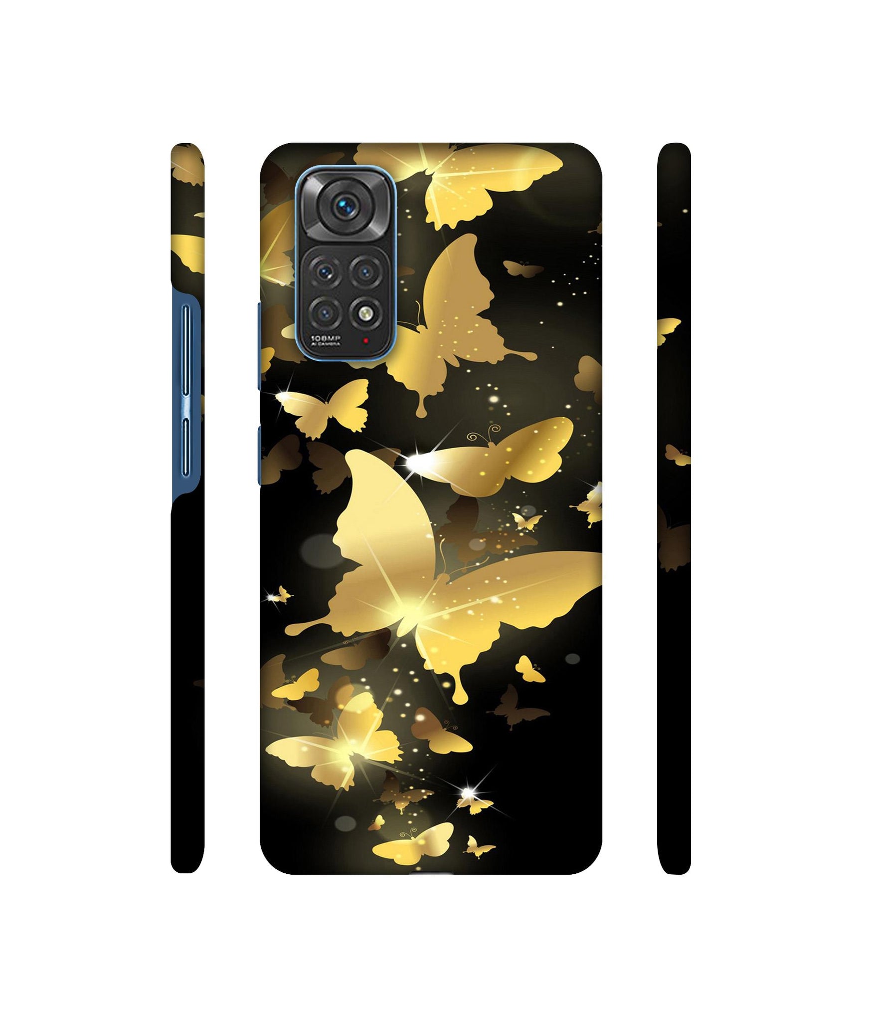 Golden Butterfly Pattern Designer Hard Back Cover for Mi Redmi Note 11 4G / Redmi Note 11S 4G