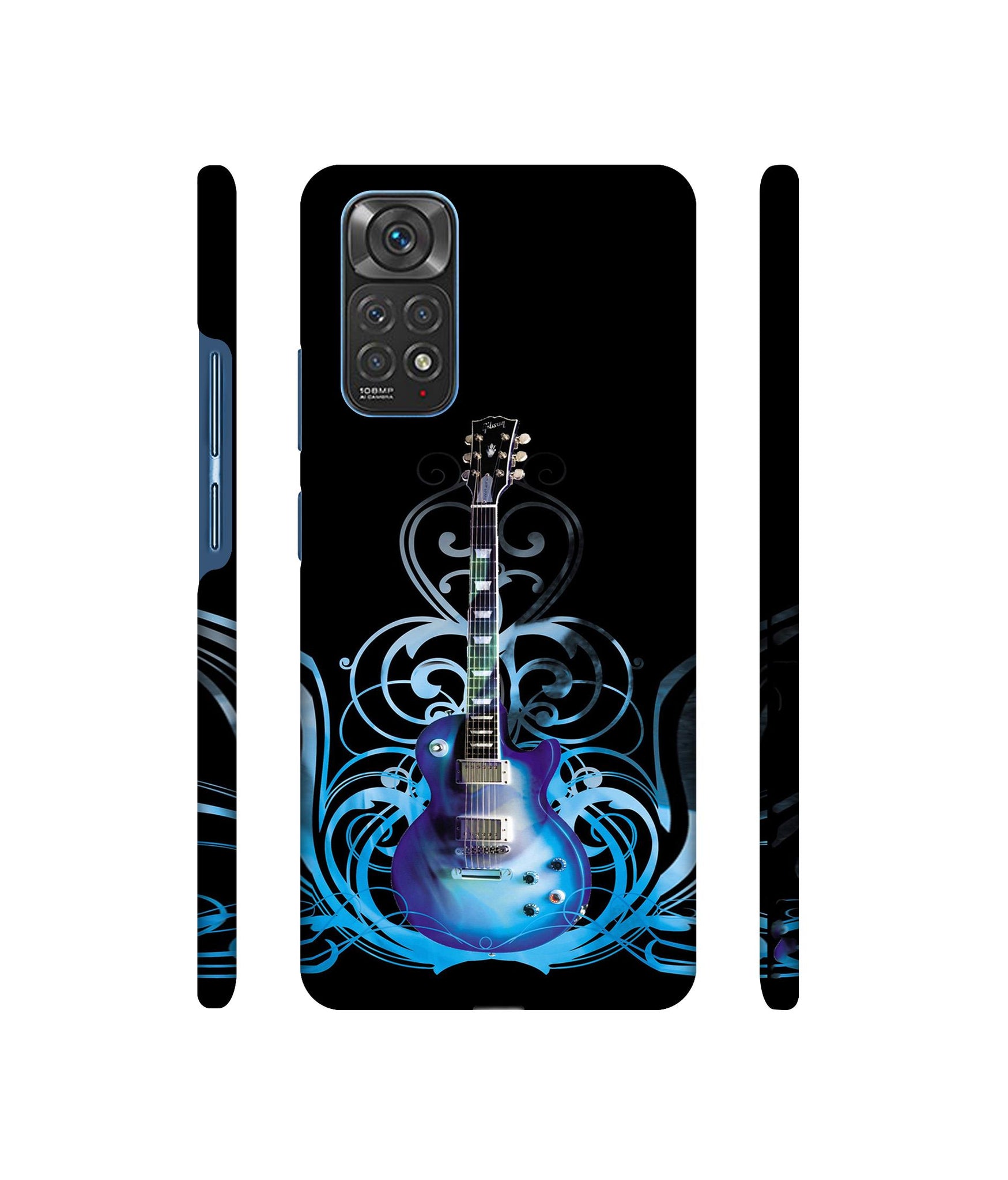 Guitar In Blue Pattern Designer Hard Back Cover for Mi Redmi Note 11 4G / Redmi Note 11S 4G