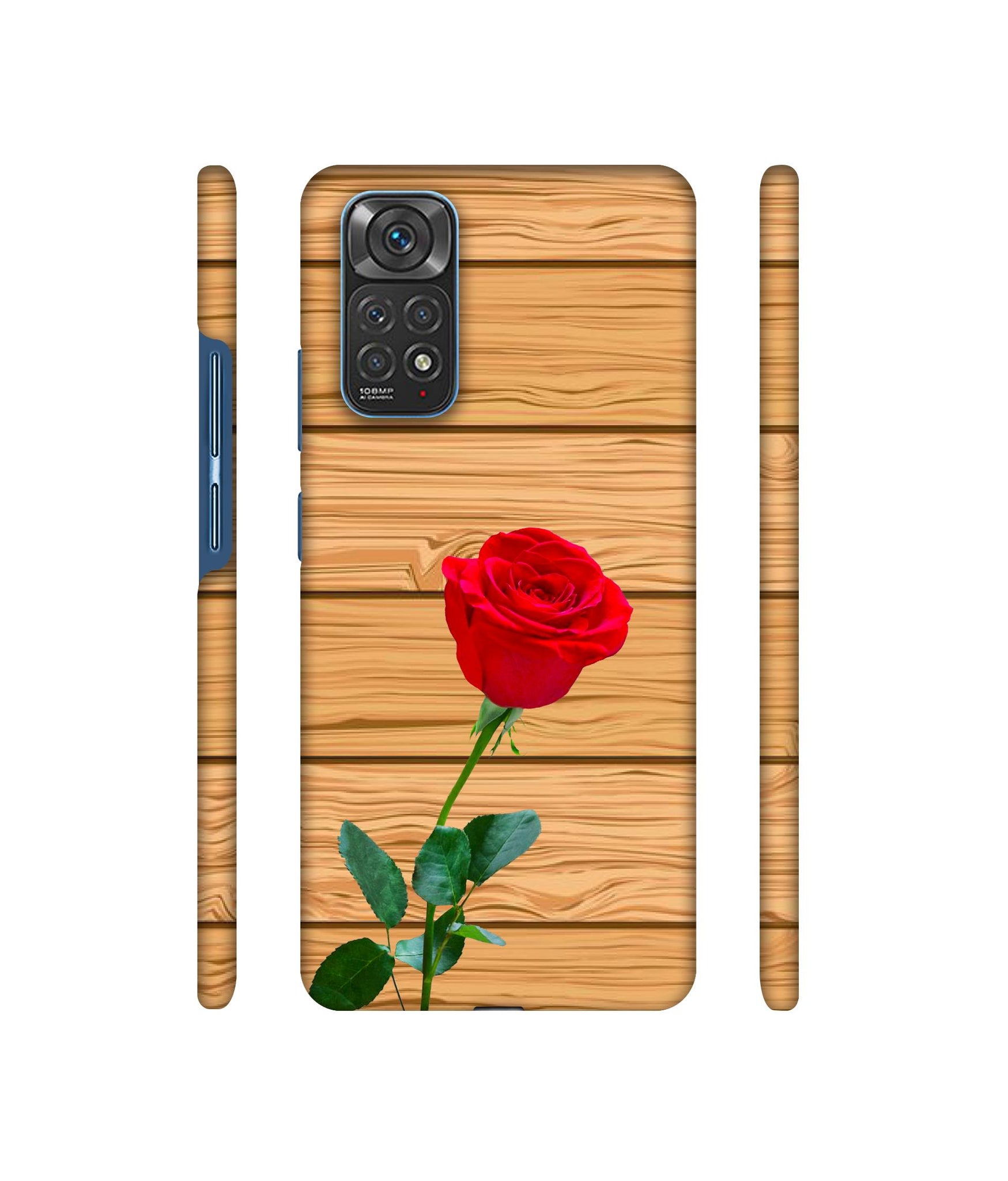 Rose With Wooden Texture Designer Hard Back Cover for Mi Redmi Note 11 4G / Redmi Note 11S 4G